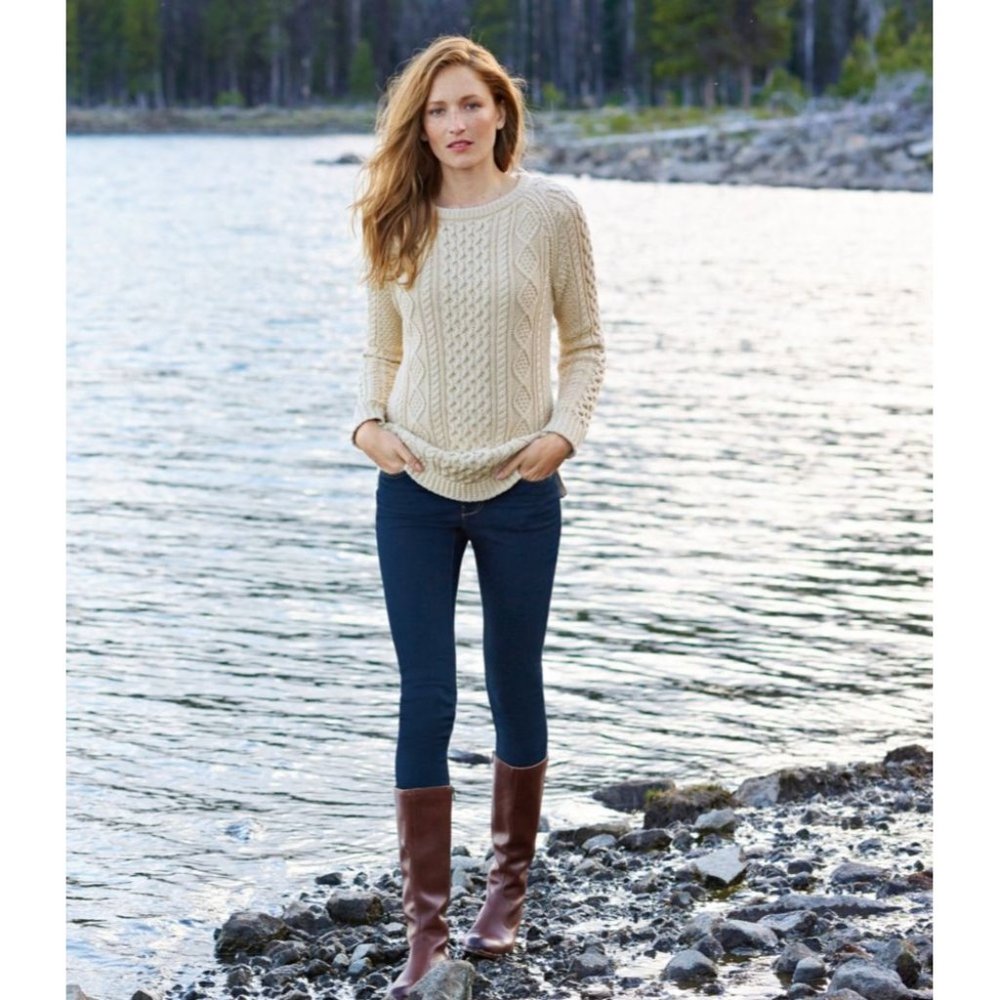 L.L. Bean Fisherman Tunic Knit Sweater Beige NEW Medium